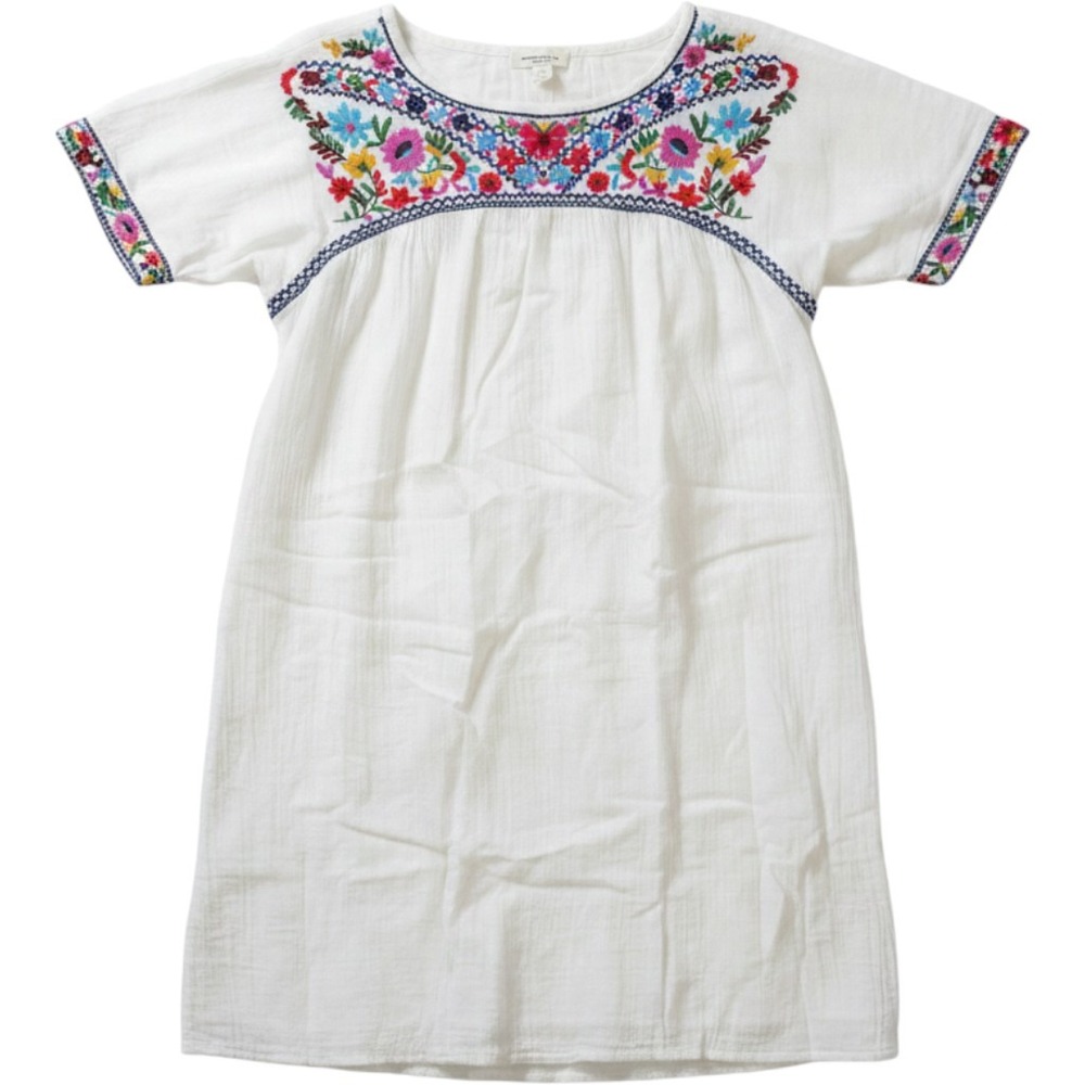Beachlunchlounge White Embroidered Floral Gauze Shift Dress Boho Mini Medium